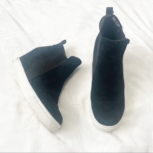 Steve Madden LEII WEDGE SNEAKER black pull on ankle size 8.5 - Picture 3 of 10